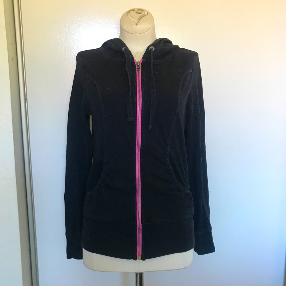 Old Navy Hoody Zip Front Active Sweater Jacket Hoodie Black Magenta Pink XS